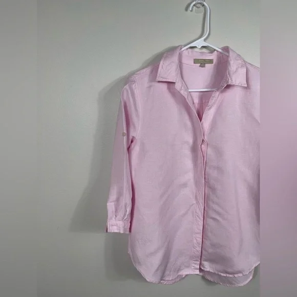 Joan Vass NY Elegant Pink Button Down Women's Shirt Linen Work Career Size M - Picture 2 of 16